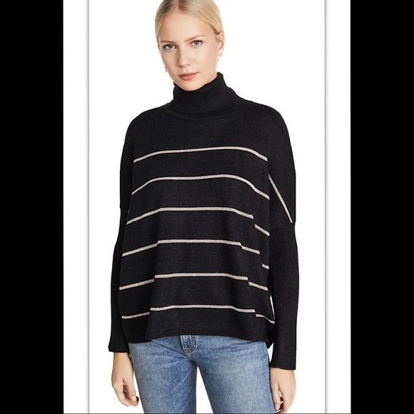 Cupcakes & Cashmere Womans Sz M Sydney Black Metallic Stripe Turtleneck Sweater - Picture 1 of 8